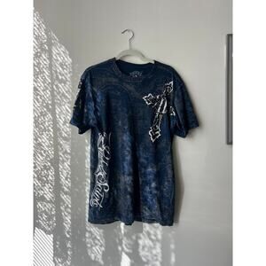Y2K Rebel Saints Grunge Cross Angel Wings Graphic Embroidered Tee Size Large